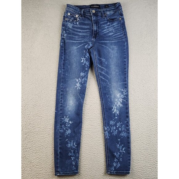Women's Size 4/27 Lucky Brand Slim Fit Skinny Jeans Denim Blue Floral Stretch - Picture 2 of 12